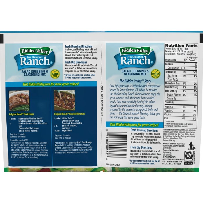 Upland's buttermilk ranch dressing nutrition facts